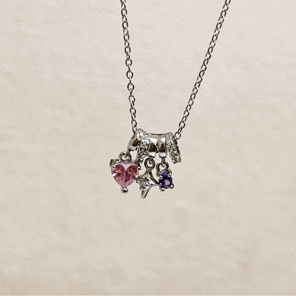 ✨ cute dangle with little pink heart tones/ star/ purple stones necklace - Picture 8 of 12